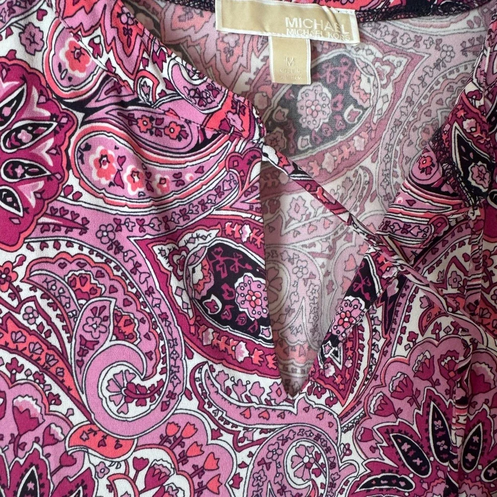 Michael Kors Dress Paisley Ruffle Hem Women M Pink Sleeveless Shift